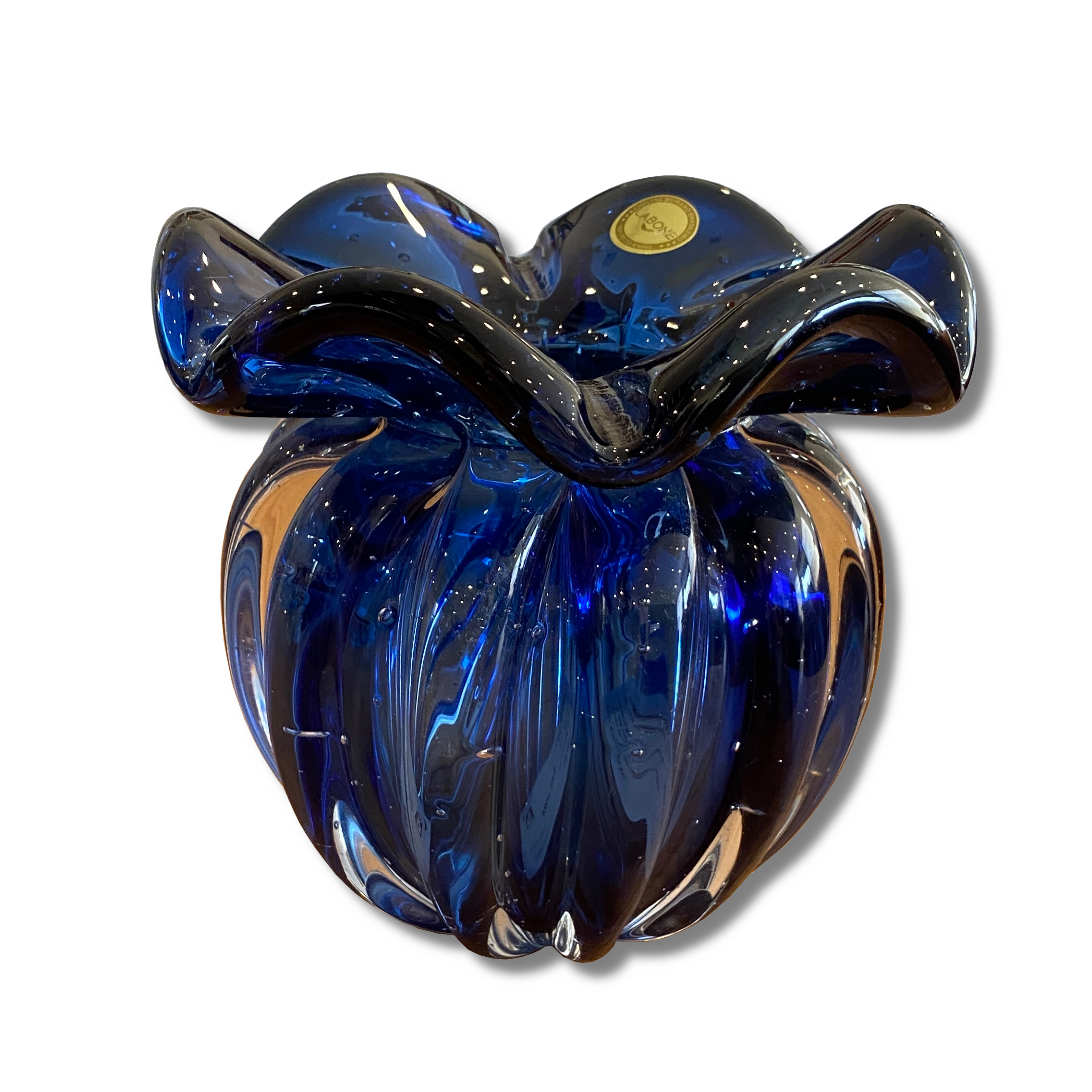 Vaso Torcello - Cristal tipo Murano cor Azul 19x19x18cm